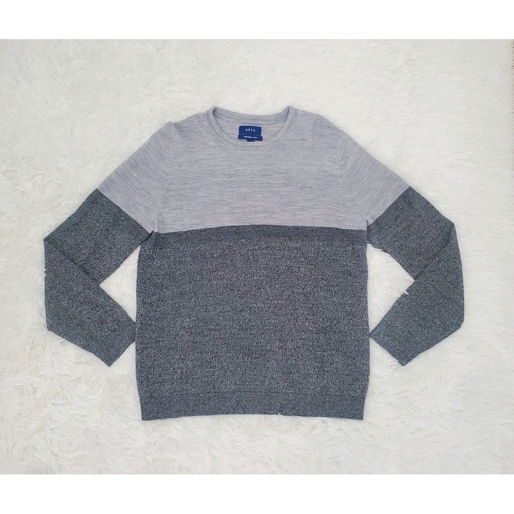 Apt.9 Seriously Soft Mens M Gray Merino Wool Blend Knit Crew Sweater Pullover